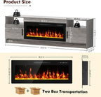 BREEZEHEAT 70 inch TV Stand with Fireplace-Led Entertainment Center for TVs Up to 80 Inch-Fireplace Console with Storage Cabinets, Metal Handles, Rustic TV Stand for Living Room-Grey