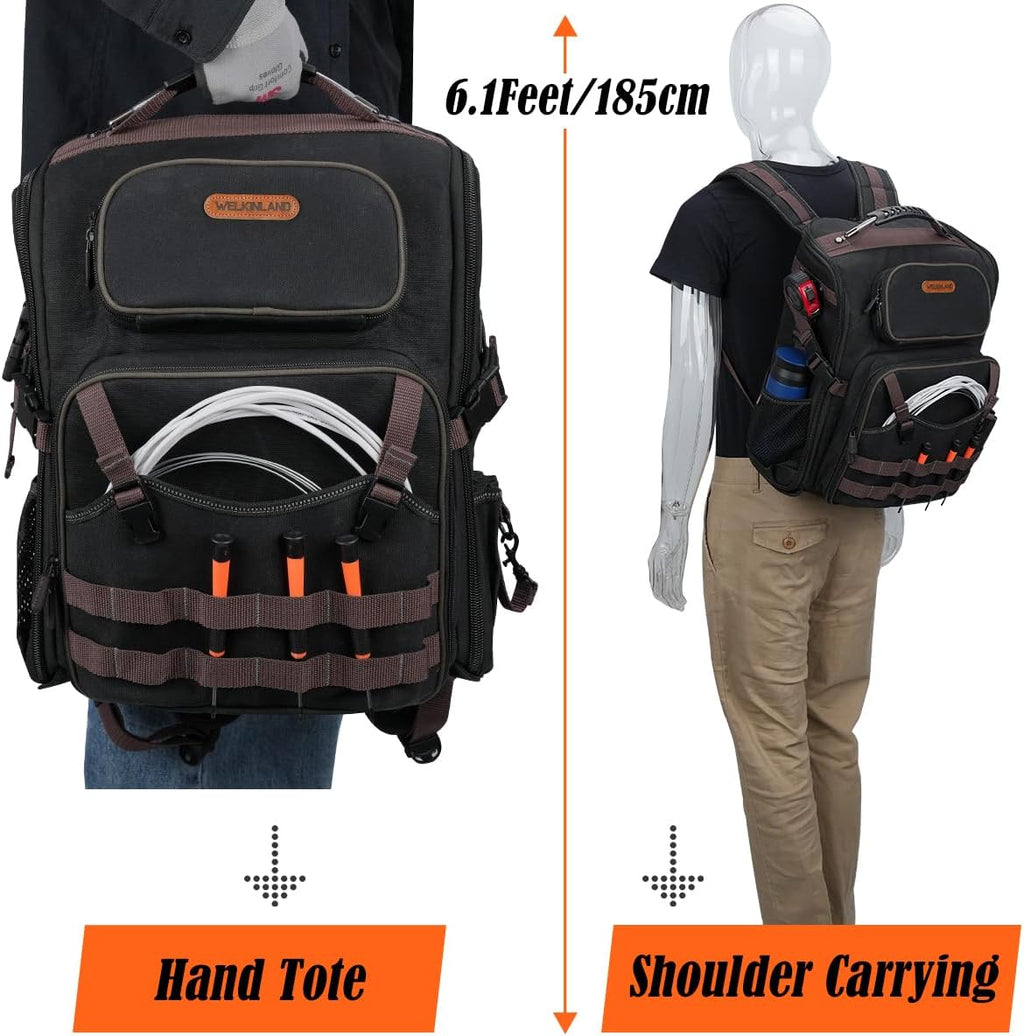 WELKINLAND 46-Pockets Electrician Backpack, Full-Open Tool Backpacks, Heavy Duty Tools Backpack, Waterproof Waxed-Canvas Tool Backpacks, HVAC, Mechanics Tools Bag
