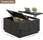 Jocoevol Farmhouse Lift Top Coffee Table, Square Wood Center Table with LED Lighting, USB-C Charging Station, and Hidden Storage Compartment - Rustic Black Living Room Furniture