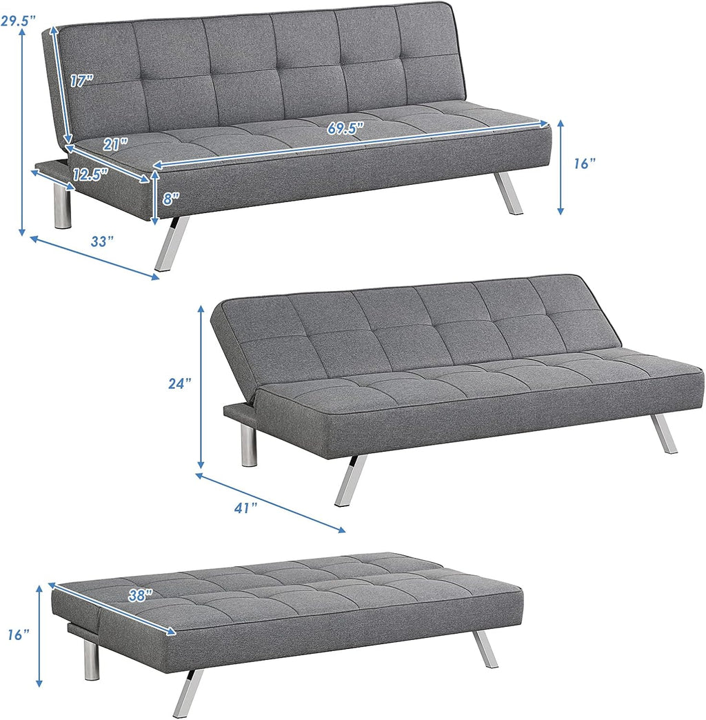 Giantex 3-Seat Convertible Sofa Bed, Sofa Bed w/ 3 Adjustable Angles, Line Fabric & High-Density Sponge, Durable Wood Frame &Sturdy Stainless-Steel Feet, Suitable for Living Room, Bedroom
