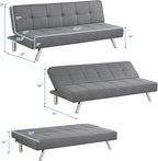 Giantex 3-Seat Convertible Sofa Bed, Sofa Bed w/ 3 Adjustable Angles, Line Fabric & High-Density Sponge, Durable Wood Frame &Sturdy Stainless-Steel Feet, Suitable for Living Room, Bedroom