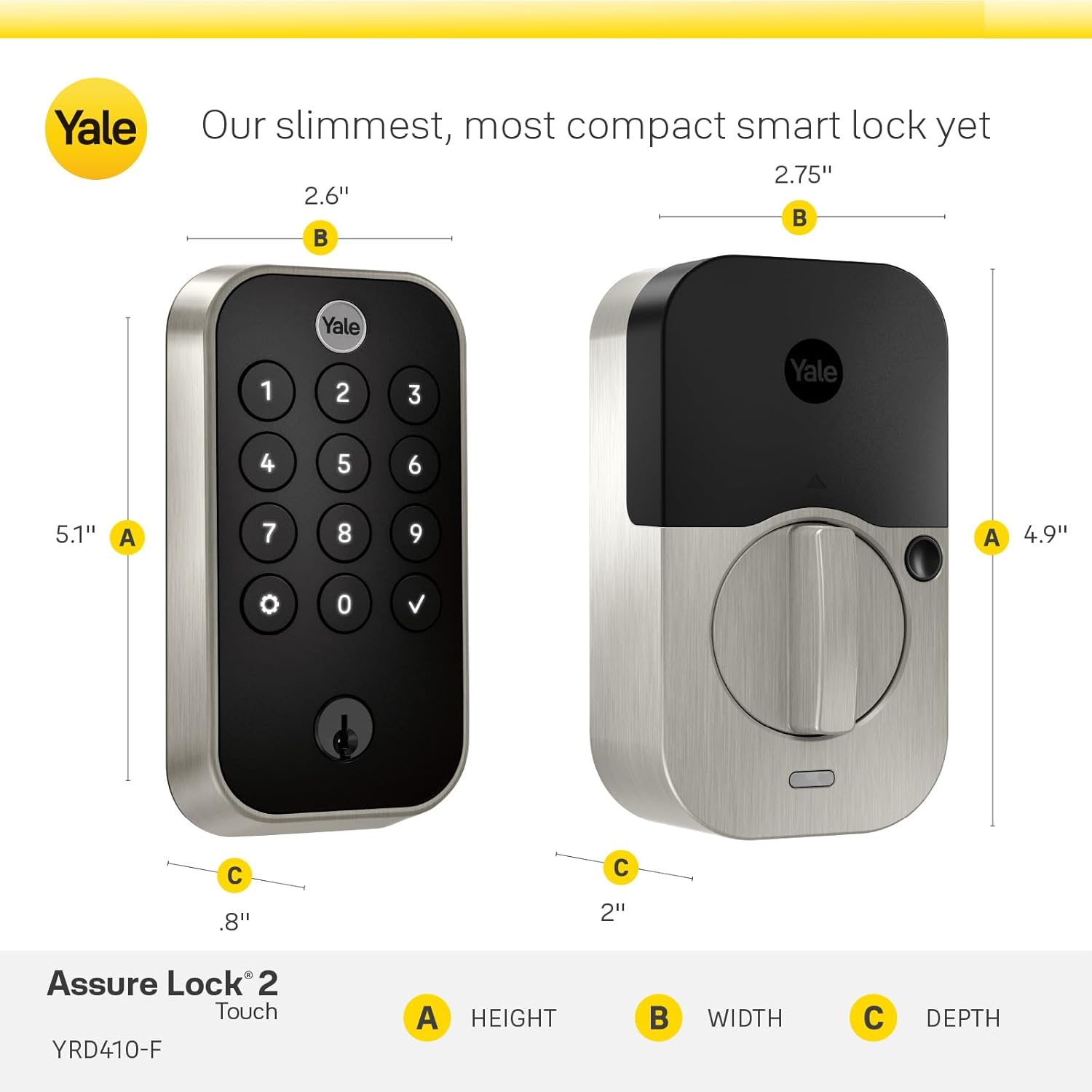 Yale Security Assure Lock 2 Touch Deadbolt  Black Suede Keyed Smart Entry Door Lock with Wi-Fi Connected Keypad and Fingerprint Scanner for Code Entry and Remote Access  YRD410-F-WF1-BSP