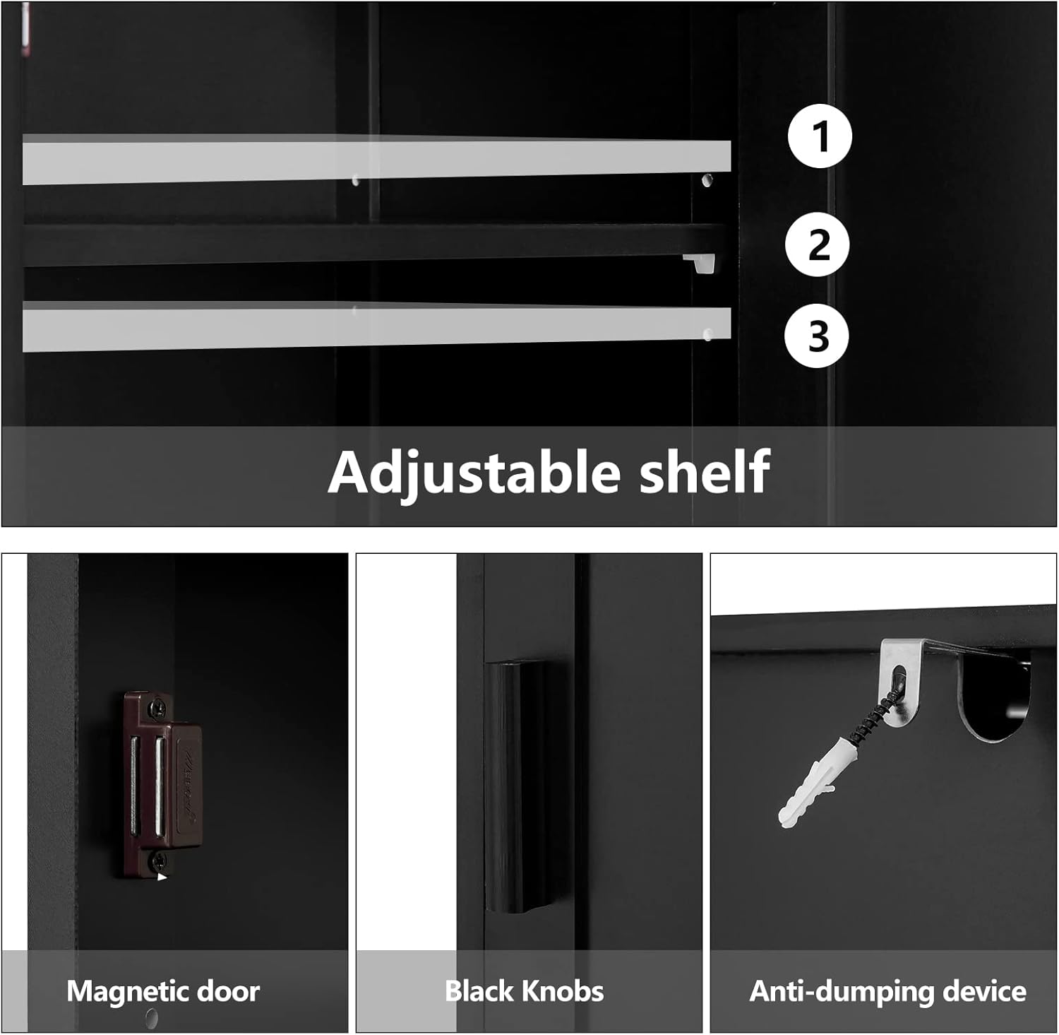 usikey 67'' Tall Storage Cabinet with 4 Shelves & 2 Doors, Bathroom Cabinet with 1 Drawer, Narrow Storage Cabinets for Bathroom, Living Room, Home Office, Black
