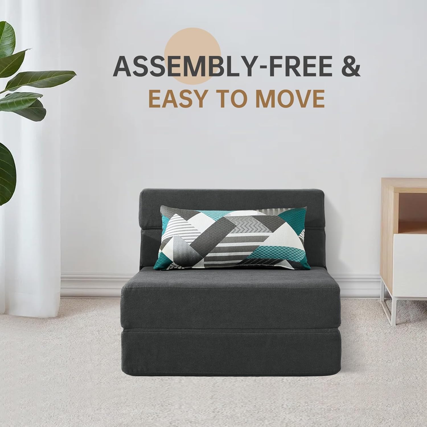 Nigoone Folding Sofa Bed Single Size with Pillow Memory Foam Convertible Sleeper Chair Floor Couch Futon Lazy for Living Room Home Office Guest Beds Apartment Upstairs Loft, Dark Gray