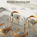 COSTWAY 51 Inch Glass Dining Table, Modern Rectangle Kitchen Table w/Wood-Like Steel Legs & Spacious Tabletop, Dining Room Table for Home, Office, Study
