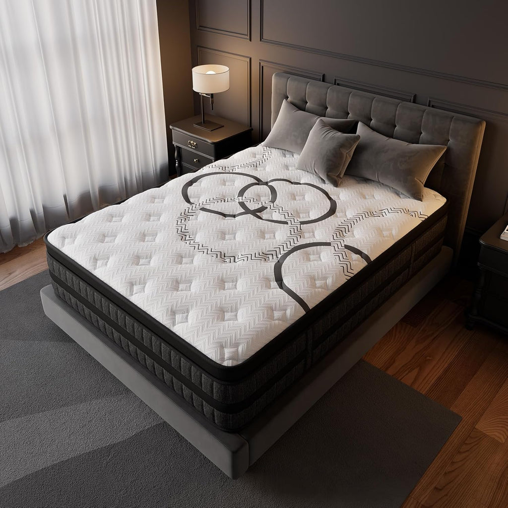 King Size Mattress 14 Inch Hybrid King Mattress Euro Top Medium Firm for Back & Lumbar Support New Version, 365 Night Trial, Individual Pocket Spring for Motion Isolation & Pressure Relief