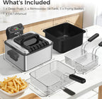 OSTBA Electric Deep Fryer with 3 Baskets, 1700W Stainless Steel Oil Fryer, 4.75QT Countertop Fryer with Adjustable Temperature, Viewing Window, Odor Filter & Removable Oil Container