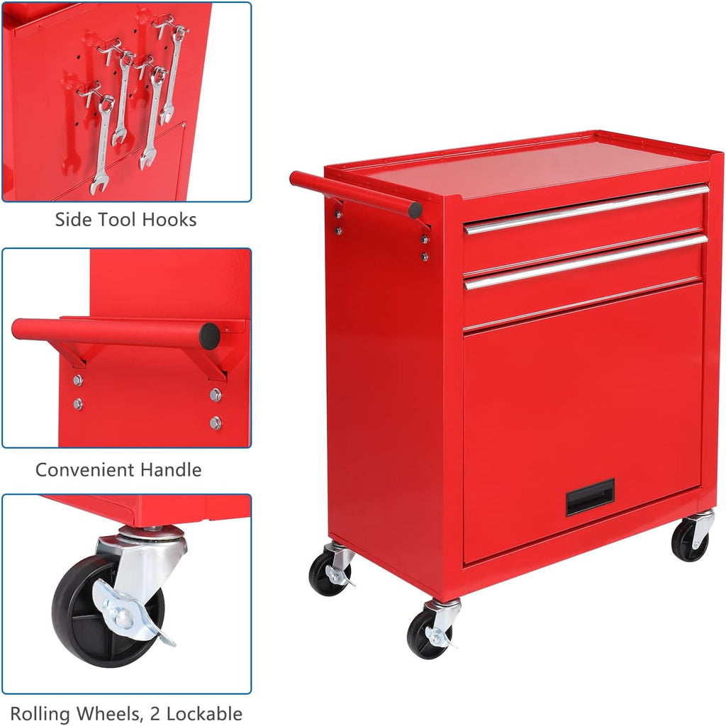 TUFFIOM 8-Drawer Rolling Tool Chest, Wheeled Tool Storage Cabinet w/Detachable Top, Drawers & Side Hooks, Mechanic Tool Organizer Box for Garage Warehouse Repair Shop