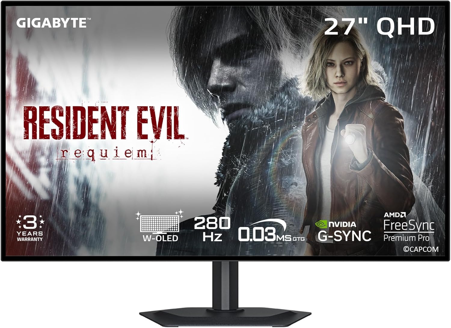 GIGABYTE - MO27Q28GR - 27" W-OLED Gaming Monitor - QHD 2560x1440-280Hz - 0.03ms GTG - AMD FreeSync Premium Pro  G-SYNC Compatible - Type-C KVM - HDMI  DP  Type-C - Height and Tilt Adjustable - Black