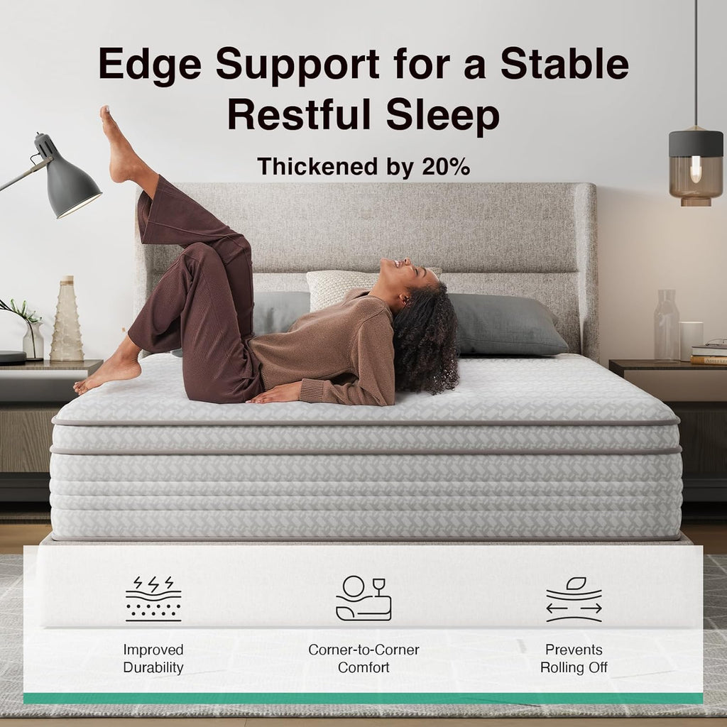 Novilla 12 Inch King Size Mattress in a Box, Hypoallergenic & Back Pain Relief, Hybrid King Mattresses with Smarts Coils, Fiberglass Free CertiPUR-US Certified Colchones No Box Spring Needed