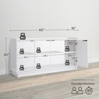 Prepac Simply Modern 4 Door Console Table with Storage, White Storage Cabinet with Doors and Shelves, Sideboard Storage Cabinet 60" W x 30" H x 16" D, WCBG-1820-1