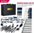 247 Piece Mechanics Tool Set, Premium Aluminum Tool Box with Tools Included, General Home Repair Tool Kit for Auto, House and DIY, 1/4 and 1/2 Drive Socket Wrench Kit, Blue
