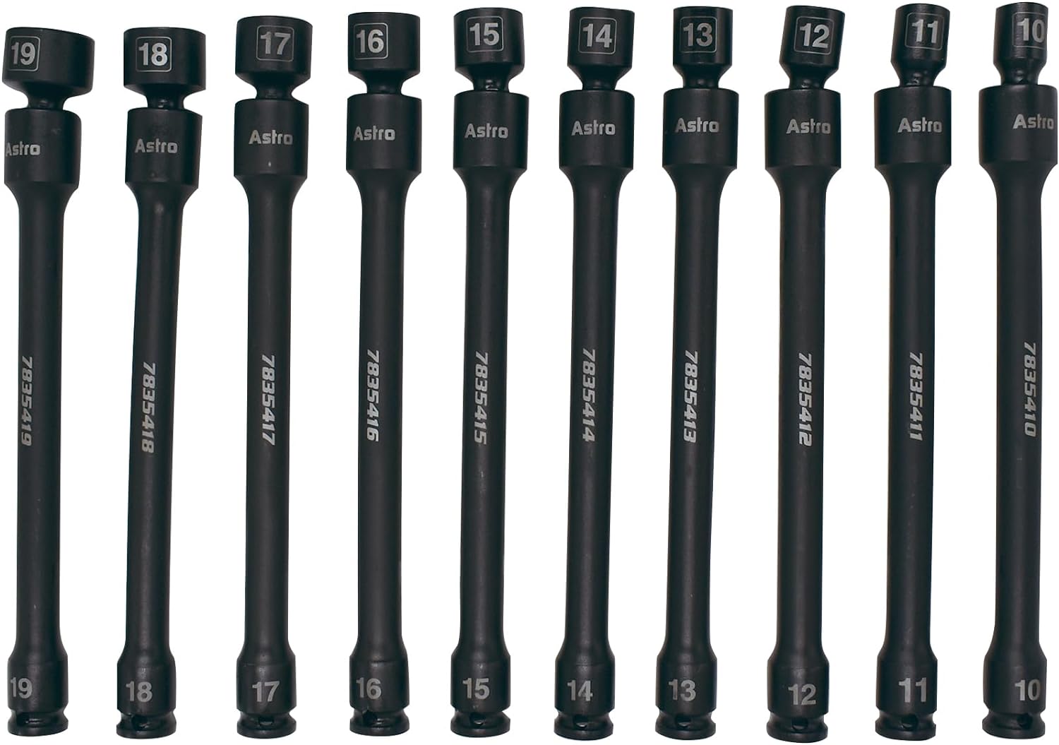 Astro Tools 78354 10-Piece 3/8" Drive 6 Point Pinless Universal Torque-Saver Impact Extension Socket Set - Metric