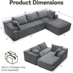106" Modular Sectional Sofa, Grey Corduroy Cloud Couch with Left Chaise, Deep Seat Boneless Floor Sofa for Living Room, High-Resilience Foam Support, No Assembly Required, Includes Pillows | Sectional Sofa, Corduroy Cloud, Boneless, High-Resilience,
