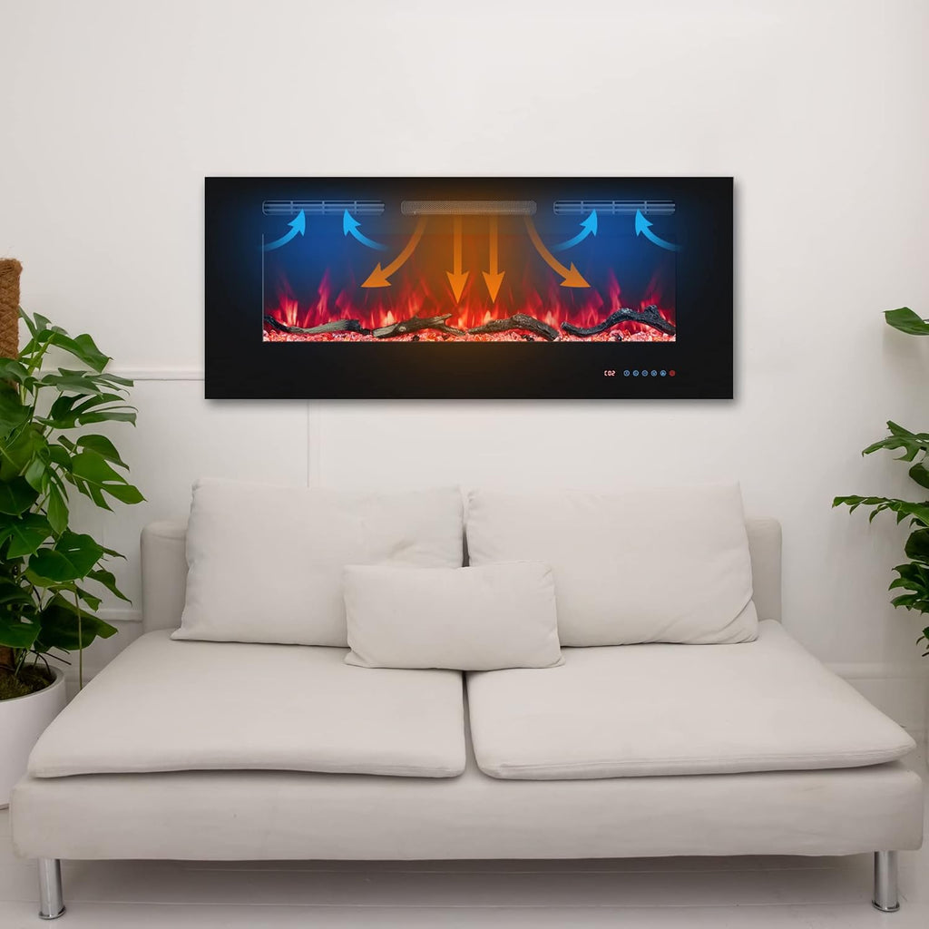 36" Electric Fireplaces Inserts, Recessed & Wall-Mounted Fireplace Heater with Thermostat, Multicolor Flames,Timer, Log & Crystal, 750/1500W