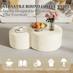 Round Nesting Coffee Table Set of 2,Upholstered Foam Ottoman Footrest Side Table Set,Modern Flannel Circle Coffee Table No Assembly for Living Room Entryway Bedroom,Beige