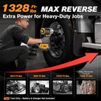 Impact Wrench for DeWalt Battery, 1328Ft-Lbs (1800N.m) Impact Driver, 1/2" Impact Gun 3-Speed High Torque Power Tool for Tire Removal, Rusted Bolts, Heavy Equipment(No Battery)