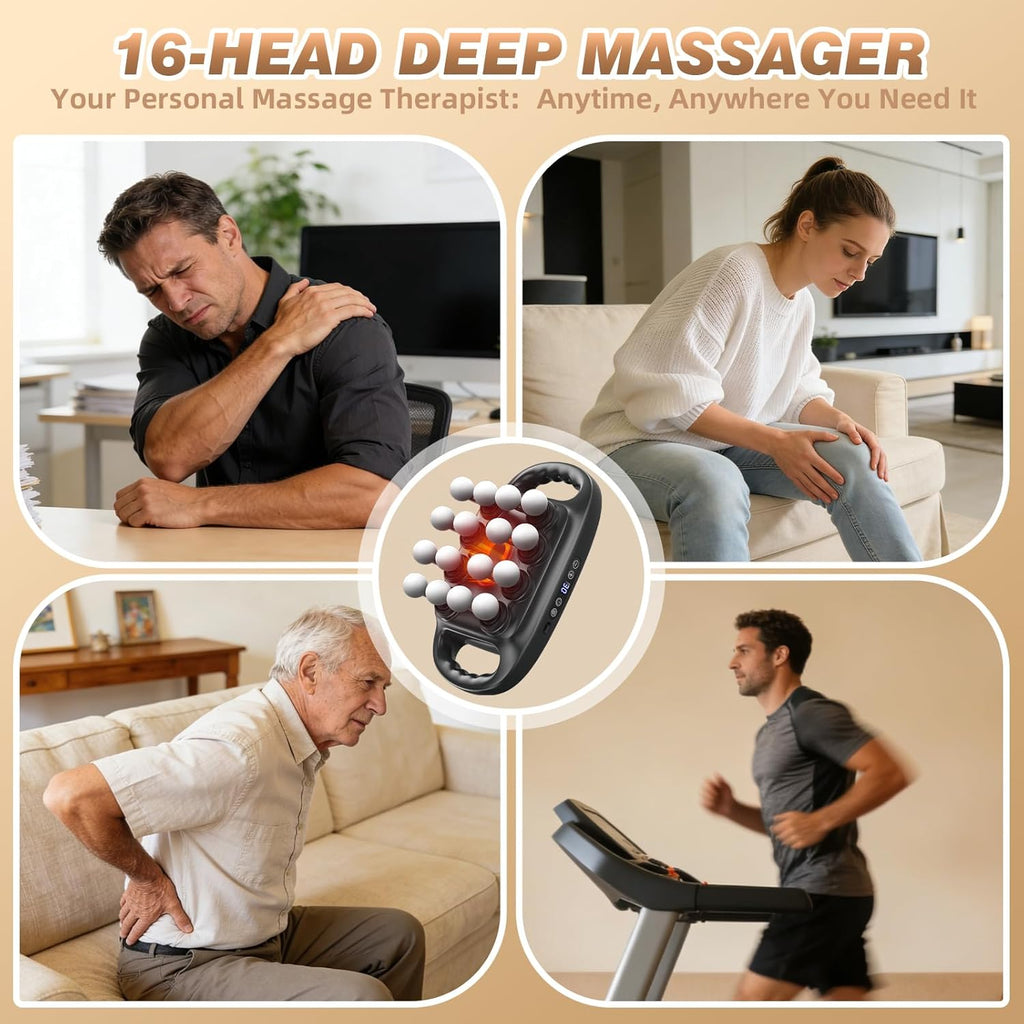 16 Head Deep Tissue Massage Gun, Percussion Muscle Massager with 3 Modes & 30 Intensities, Ultra-Quiet Massage Gun for Back,Shoulders, Legs, Foot, Muscle Pain Relief, Ideal Gift for Men Women