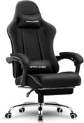 GTPLAYER Gaming Chair with Footrest, Computer Chair with and Lumbar Support, Height Adjustable Game Chair with 360°-Swivel Seat and Headrest and for Office or Gaming (All Black-Fabric)