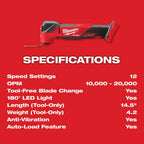 2836-21 M18 FUEL 18V Lithium-Ion Cordless Brushless Oscillating Multi-Tool Kit with one 5.0 Ah Battery, Charger and Tool Bag