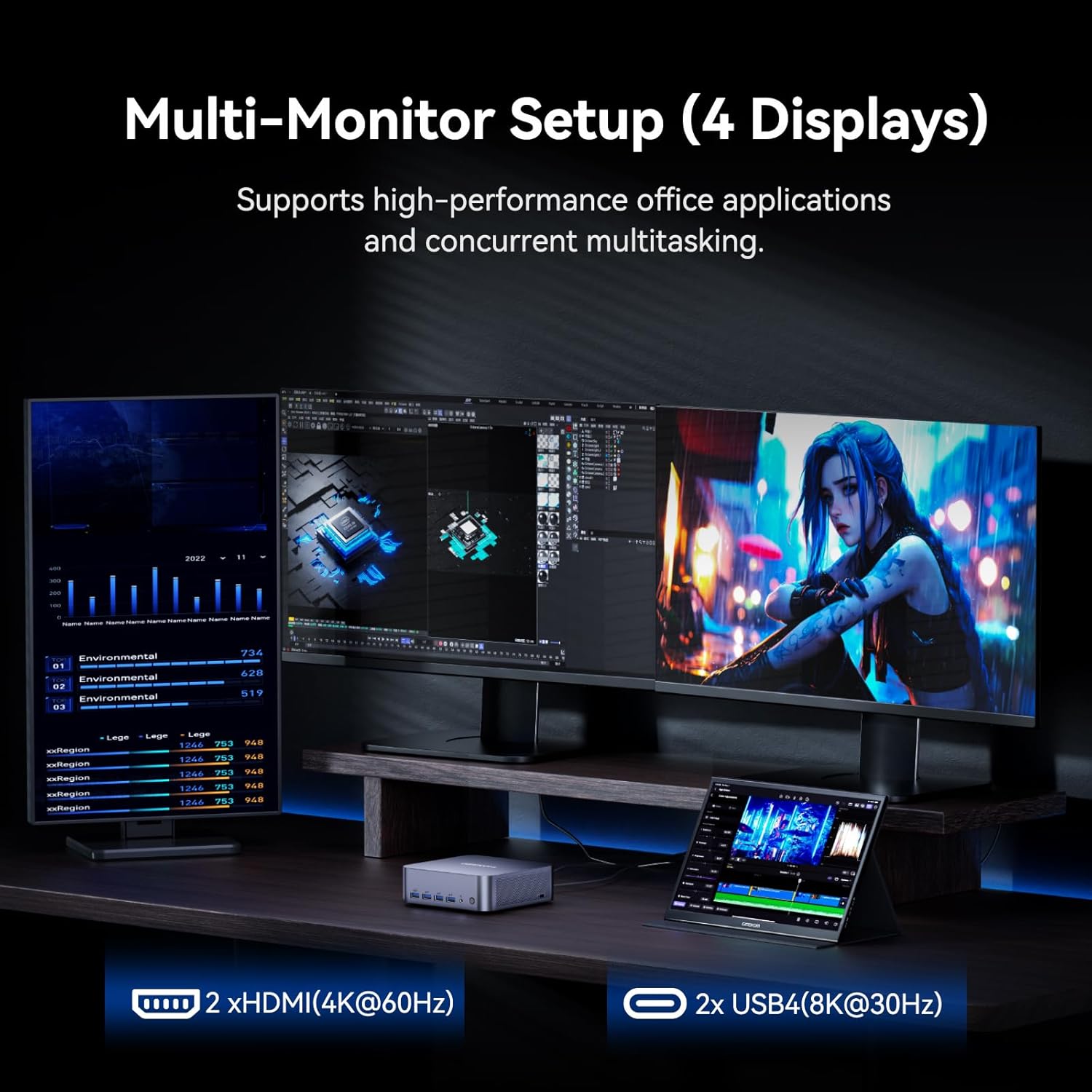 GEEKOM GT1 Mega AI Mini PC  with Intel 14th Gen Core Ultra 9 185H | 32GB DDR5 1TB NVMe SSD | Intel Arc Graphics | Dual 2.5G LAN & WiFi 7 | 8K Quad Display | Windows 11 Pro | 3-Year Warranty | SD Solt
