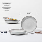 Pokini 16 Piece Double Bowl Dinnerware Sets with Pasta Bowls, Highly Chip and Crack Resistant Plates and Bowls Sets, Natural Earthyware Ceramic Dishware Sets, Service for 4 Moonstone White