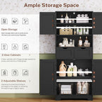 Iwell 57.8" H Tall Storage Cabinet with 2 Drawers & 2 Adjustable Shelves, Kitchen Cabinet with 4 Doors, Tall Cabinet for Living Room, Dining Room, Entryway, Black