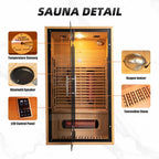 2 Person Red Light Far Infrared Sauna for Home 1750W/110V Canadian Hemlock Dry Indoor Saunas with LCD Panel Control Bluetooth Speaker Panoramic Tempered Glass