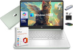 HP 14" Laptop Computer 2025-2026 Business Student  Copilot AI  Lifetime Office  4-Core Intel CPU  16GB RAM  628GB Storage (128GB UFS+500GB Ext)  Wi-Fi 6  10+ Hrs  MarxsolAccessory  Win 11 Pro  Green