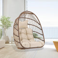 BULEXYARD Heavy-Duty Egg Swing Chair Without Stand, 350 Lbs Foldable Rattan Hanging Hammock with Cushion, All-Weather Basket Seat for Outdoor Patio Bedroom Pergola Tree or Ceiling Mount, Brown Tan