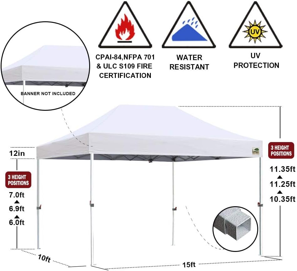 Eurmax USA 10'x15' Pop Up Canopy Tent Commercial Instant Canopies with Heavy Duty Roller Bag Bonus 4 Sand Weights Bags (Orange)