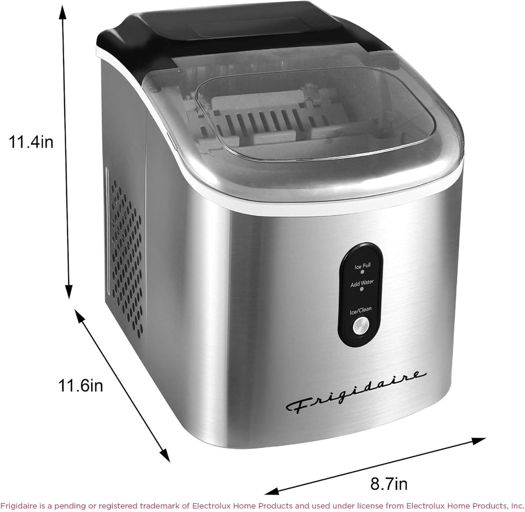Frigidaire Stainless Steel Ice Maker Machine - Heavy Duty - Makes 26 lbs of Clear Ice Per Day - Digital LED Control Panel - Transparent Window - 1.2 Quart Water Reservoir - Stainless Steel