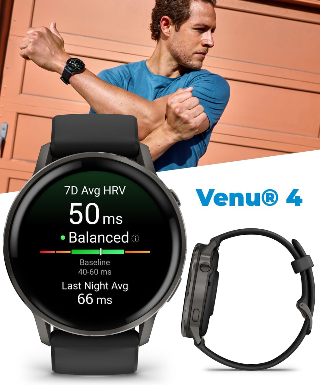 Garmin Venu 4 45mm AMOLED Advanced Health & Fitness GPS Smartwatch  Bright & Colorful Display  Built-in Flashlight  Up to 12 Days  Slate with Black Silicone Band w/Wearable4U Black Earbuds Bundle