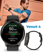 Garmin Venu 4 45mm AMOLED Advanced Health & Fitness GPS Smartwatch  Bright & Colorful Display  Built-in Flashlight  Up to 12 Days  Slate with Black Silicone Band w/Wearable4U Black Earbuds Bundle