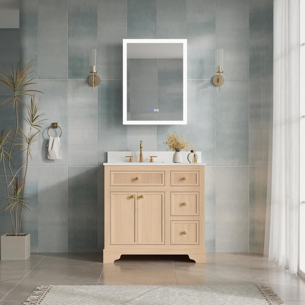 WELLFOR 24 x 32 Inch LED Medicine Cabinet with Lights, 3X Magnification Makeup Mirror, Bathroom Vanity Mirror Cabinet with Storage, Anti Fog, Surface or Recess Mount, Right Opening Door