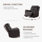 Leather Recliner Chair, 360° Swivel Rocker for Adults Manual Rocking Reclining Chair with Adjustable Backrest Footrest for Living Room Bedroom Home Theater Seating