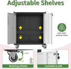 Garage Tool Storage Cabinet,Mobile Heavy Duty Metal Tool Chests & Cabinets with Lockable Doors,Black & Gray Rolling Tool Cabinets with Wheels,Assembly Required