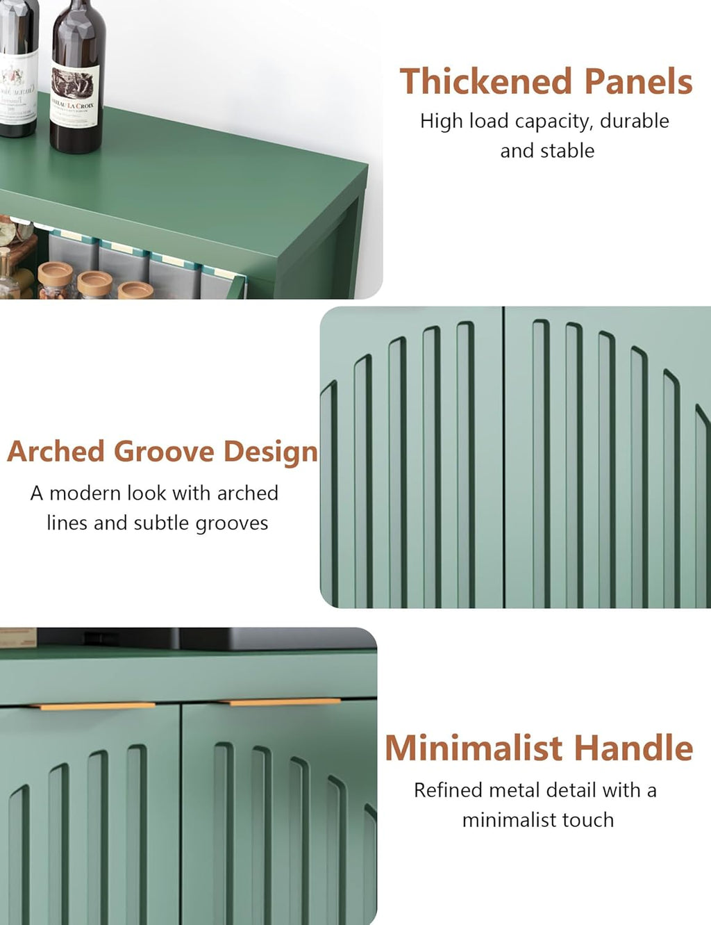 58" Modern Fluted Sideboard Buffet Cabinet with Storage, Modern Credenza with Arched Doors, Coffee Bar Table, Wood Media TV Console Table Credenza for Living Room Hallway Entryway (Green)