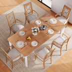 Garvee Large Dining Table for 6-8 People, 79" Wooden Kitchen Table with Sturdy Metal Frame, Dining Room Table for Dining Room, Kitchen, White Leg & Natural