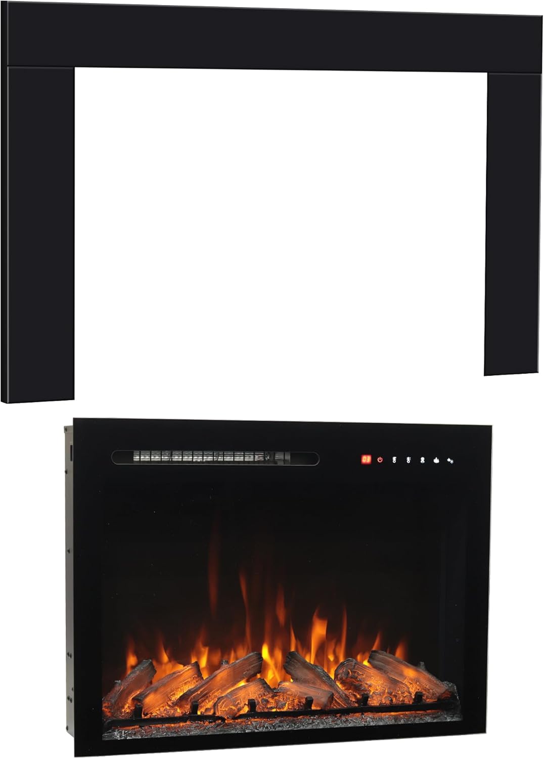 28 Inches Electric Fireplace Insert with Trim Kit, Wall Mounted & Recessed Electric Fireplace Inserts with 8 Flame Colors, Remote Control, 6 Levels Brightness, 9H Timer, Black, 1500W/750W