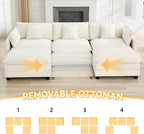 111'' Sectional Cloud Deep Seat Couch, Oversized Chenille U Shaped Sectional Sofa for Living Room Set, Comfy Upholstered Modular 5-Seats Sectional Sofa Couch with 2 Movable Ottoman, Beige
