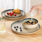 GBHOME Ceramic Dinnerware Sets for 4, 12 Pieces Stoneware Plates and Bowls Sets, Scratch Resistant Dishes, Dishwasher & Microwave Safe, Reactive Glaze-Gravel