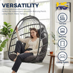 NICESOUL Egg Chair No Stand Outdoor Indoor, 350lbs Capacity Sturdy Patio Wicker Swing Hanging Chair, Hammock Egg Ceiling/Tree Chairs with Cushions for Bedroom Porch Deck Balcony, Gray Without Stand