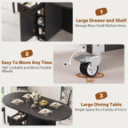 Jocoevol Round Folding Dining Table for 6, Space Saving Drop Leaf Kitchen Table with Storage Drawer, 6 Wheels Oval Gateleg Foldable Dining Table for Small Spaces (Black, 51" x 31.5" x 30")