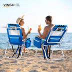 VINGLI Tall Beach Chair 1 Pack Lightweight, Backpack Beach Chair for Adults with 5-Position, Cooler Bag, Cup Holders, Towel Bar, Lightweight Folding Beach Camping Chairs Blue