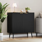 Black Fluted Buffet Cabinet, Free Standing Sideboard with Storage, Wood Accent Cabinet with Doors & Shelf, Modern Credenza, Sideboard Buffet Cabinet for Living Room, Dining Room(1, Black)