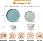 Sango 16-Piece Stoneware Dinnerware Set for 4, Satin Glazed Plates and Bowls Sets with Matte Finish, Ceramic Dish Set, Durable Kitchen Dishes, Microwave & Dishwasher Safe Dining, Rollo Artist's Blend