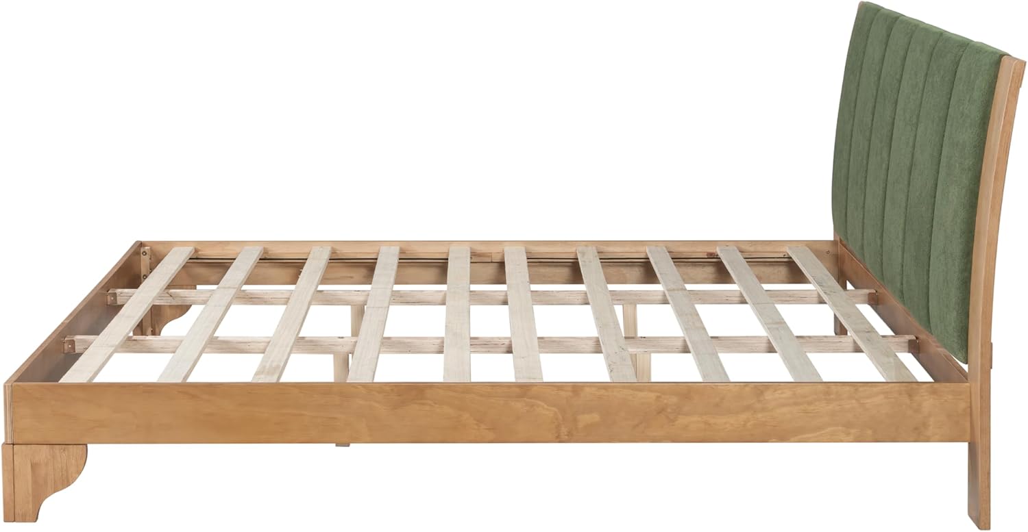Christopher Knight Home Trisie Mid-Century Modern King Size Bed Frame and Headboard, Solid Wood King Platform Bed Frame with Upholstered Headboard, No Box Spring Needed, Easy Assembly, Natural