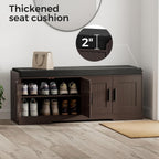 Homleke 2-Tier Storage Bench, Shoe Bench with Thickened Padded Seat Cushion, Entryway Bench with 4 Doors, Adjustable Shelf, 13.8" D x 45.3" W x 18.5" H, for Entryway, Living Room, Bedroom, Brown