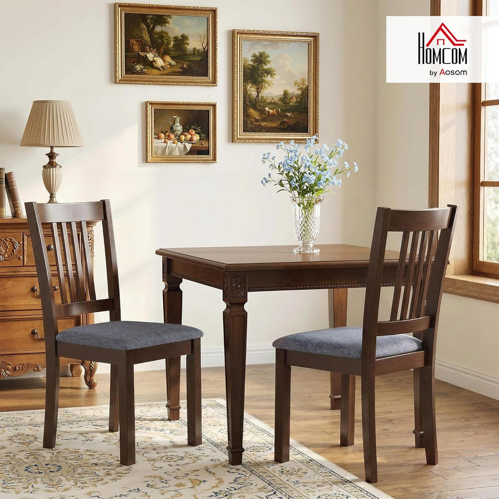 HOMCOM Dining Chairs Set of 2, Solid Wood Kitchen Chairs, Mid Century Modern Linen Fabric Upholstered for Dining Room, Living Room, Espresso Frame and Gray Upholstery